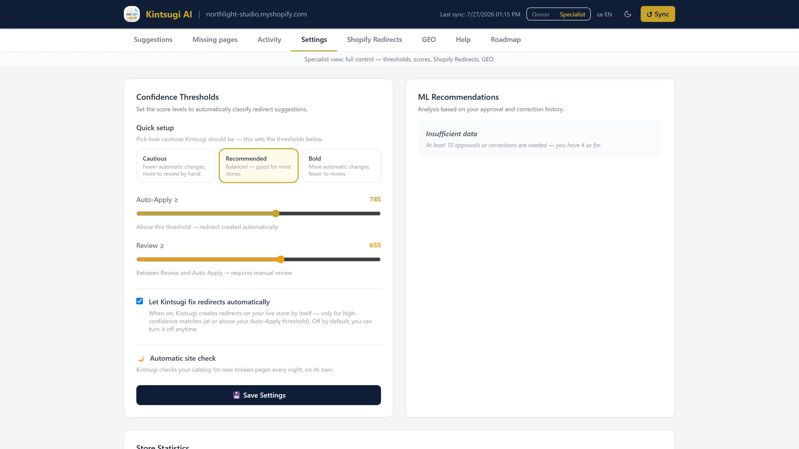 Settings: prudence presets and the auto-apply opt-in